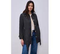 Outdoorjacke STREET ONE, Damen, Gr. 46, schwarz (skyfall blau), Web, 69% Baumwolle, 31% Polyester, unifarben, normal ca. Mitte Oberschenkel, V-Ausschnitt, abgesteppt, Jacken Outdoorjacke, im soften Ba