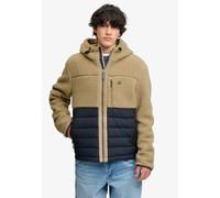 Outdoorjacke SUPERDRY "HOOD OUTDOOR BORG QUILT HYBRID", Herren, Gr. L, beige (weiß pepper marl, eclipse navy), Web, Obermaterial: 100% Polyester, meliert, relaxed fit normal, Jacken Outdoorjacke, Kuns