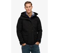 Outdoorjacke SUPERDRY "HOOD ULTIMATE EMB WINDBREAKER", Damen, Gr. XL, schwarz (stealth schwarz), Web, Obermaterial: 100% Polyester, unifarben mit Farbeinsatz, loose fit normal, mit verstellbarem Klett