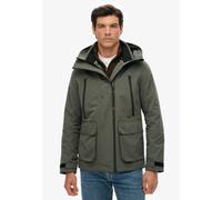 Outdoorjacke SUPERDRY "HOOD ULTIMATE EMB WINDBREAKER", Herren, Gr. M, schwarz dull charcoal, Web, Obermaterial: 100% Polyester, unifarben mit Farbeinsatz, loose fit normal, mit verstellbarem Klettvers