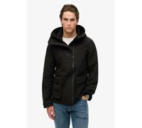 Outdoorjacke SUPERDRY "HOOD ULTIMATE EMB WINDBREAKER", Herren, Gr. XXL, schwarz, Web, Obermaterial: 100% Polyester, unifarben mit Farbeinsatz, loose fit normal, mit verstellbarem Klettverschluss, Jack
