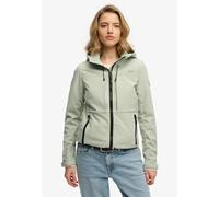 Outdoorjacke SUPERDRY "HOODED CLASSIC TREKKER JACKET", Damen, Gr. M, grün (aqua grau), Web, Obermaterial: 90% Polyester, 10% Elasthan, unifarben, slim fit normal, Jacken Outdoorjacke, mit Materialmix
