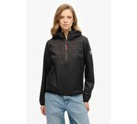 Outdoorjacke SUPERDRY "HOODED LOGO WINDBREAKER JACKET", Damen, Gr. S, schwarz, Web, Obermaterial: 100% Nylon, unifarben, hüftbedeckend, kontrastfarben,mit Gummizug, Jacken Outdoorjacke (58820642-S) sc