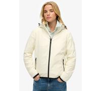 Outdoorjacke SUPERDRY "HOODED LOGO WINDBREAKER JACKET", Damen, Gr. XL, weiß (sanftes weiß), Web, Obermaterial: 100% Nylon, unifarben, hüftbedeckend, kontrastfarben,mit Gummizug, Jacken Outdoorjacke (2