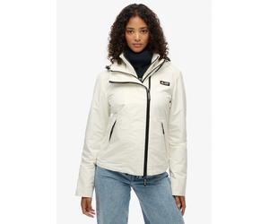 Outdoorjacke SUPERDRY "HOODED MTN WINDBREAKER JKT", Damen, Gr. XS, weiß (sanftes weiß), Web, Obermaterial: 100% Polyester, unifarben, slim fit, Bündchen, Jacken Outdoorjacke, Slim Fit, aus Polyester u