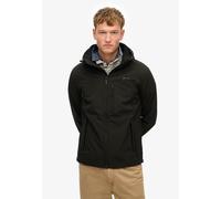 Outdoorjacke SUPERDRY "HOODED SOFT SHELL TREKKER JKT", Herren, Gr. S, schwarz, Softshell, Obermaterial: 90% Polyester, 10% Elasthan, unifarben, relaxed fit hüftlang, mit Riegel,verstellbar, Jacken Out