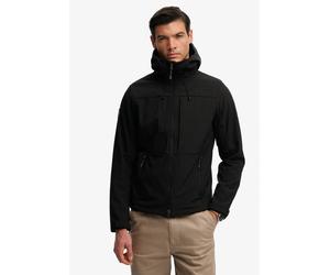 Outdoorjacke SUPERDRY "HOODED SOFTSHELL TREKKER JKT", Herren, Gr. L, schwarz, Web, Obermaterial: 90% Polyester, 10% Elasthan, unifarben, relaxed fit normal, Jacken Outdoorjacke, mit Materialmix aus Po