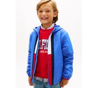 Outdoorjacke TOMMY HILFIGER "COLOURBLOCK FLAG JACKET", Jungen, Gr. 14 (164), empire blau, Web, Obermaterial: 100% Nylon, mehrfarbig, regular fit normal, hoch geschlossener Ausschnitt, elastischer Bund