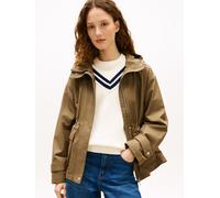 Outdoorjacke TOMMY HILFIGER "COTTON NYLON UTILITY SHORT PARKA", Damen, Gr. M (40), braun (mediterranean olive), Web, Obermaterial: 63% Baumwolle, 37% Nylon, unifarben, regular fit kurz, Jacken Outdoor