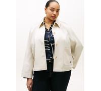 Outdoorjacke TOMMY HILFIGER CURVE "CRV COTTON SHORT JACKET", Damen, Gr. 50, light silt, Web, Obermaterial: 100% Baumwolle, unifarben, regular fit normal, gerader Abschluss, Jacken Outdoorjacke, in gro