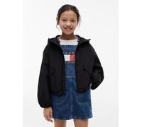 Outdoorjacke TOMMY HILFIGER, Mädchen, Gr. 10 (140), schwarz, Web, Obermaterial: 100% Nylon. Futter: 100% Polyester, unifarben, regular fit normal, hoch geschlossener Ausschnitt, elastischer Bund, Jack