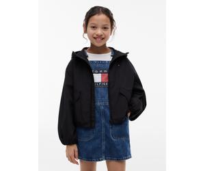 Outdoorjacke TOMMY HILFIGER, Mädchen, Gr. 16 (176), schwarz, Web, Obermaterial: 100% Nylon. Futter: 100% Polyester, unifarben, regular fit normal, hoch geschlossener Ausschnitt, elastischer Bund, Jack