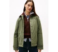 Outdoorjacke TOMMY JEANS "TJW CORD COLLAR CHORE JACKET", Damen, Gr. M (38), grün (pewter grün), Web, Obermaterial: 100% Nylon, unifarben mit Farbeinsatz, Jacken Outdoorjacke (12425525-M) pewter grün