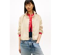 Outdoorjacke TOMMY JEANS "TJW ESSENTIAL JACKET EXT", Damen, Gr. L (40), weiß clay, Web, Obermaterial: 100% Nylon, unifarben, bequem kurz, elastischer Bund, Jacken Outdoorjacke, mit kontrastfarbenem Ei