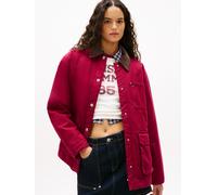 Outdoorjacke TOMMY JEANS "TJW TWILL JACKET CORD COLLAR", Damen, Gr. L (40), lavish cerise, Web, Obermaterial: 100% Baumwolle, unifarben, regular fit, Jacken Outdoorjacke (95896926-L) lavish cerise
