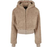 Outdoorjacke URBAN CLASSICS "Urban Classics Damen Ladies Short Oversized Sherpa Jacket", Damen, Gr. 3XL, softtaupe, 100% Polyester, unifarben, oversize, ohne Ausschnitt, Jacken Outdoorjacke (37849418-