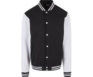 Outdoorjacke URBAN CLASSICS "Urban Classics Herren 2-tone College Sweatjacket", Herren, Gr. M, schwarz, weiß, 65% Baumwolle, 35% Polyester, unifarben, normal, amerikanischer Ausschnitt, Jacken Outdoor