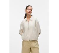 Outdoorjacke VERO MODA "VMANNA SHORT JACKET", Damen, Gr. S, beige (oatmeal), Web, Obermaterial: 55% Viskose, 23% Leinen, 17% Polyester, 5% Baumwolle, unifarben, regular fit normal, Jacken Outdoorjacke