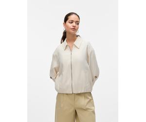 Outdoorjacke VERO MODA "VMANNA SHORT JACKET", Damen, Gr. S, beige (oatmeal), Web, Obermaterial: 55% Viskose, 23% Leinen, 17% Polyester, 5% Baumwolle, unifarben, regular fit normal, Jacken Outdoorjacke