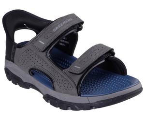 Outdoorsandale SKECHERS "TRESMEN-REECE", Herren, Gr. 45, grau, Lederimitat, Schuhe Outdoorsandale, Trekking Sandale, Outdoorschuh mit Heel Pillow Funktion (21482403-45) grau