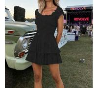 Outfit für Musikfestivals A-Linie ärmelloses Mini-Culotte-Jumpsuit | Leichter Chiffon süßer Stil mit gestuftem Rüschensaum | Hochtailliger quadratisch