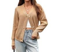 outfit spring Strickjacke Damen Grobstrick Langarm Weiche Cardigan Offen mit V-Ausschnitt Lockerer Kuscheliger Strickmantel für Herbst Winter Casual L Khaki
