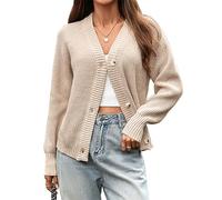 outfit spring Strickjacke Damen Grobstrick Langarm Weiche Cardigan Offen mit V-Ausschnitt Lockerer Kuscheliger Strickmantel für Herbst Winter Casual L Beige