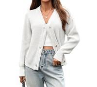outfit spring Strickjacke Damen Grobstrick Langarm Weiche Cardigan Offen mit V-Ausschnitt Lockerer Kuscheliger Strickmantel für Herbst Winter Casual L Weiß