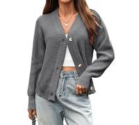 outfit spring Strickjacke Damen Grobstrick Langarm Weiche Cardigan Offen mit V-Ausschnitt Lockerer Kuscheliger Strickmantel für Herbst Winter Casual XL Grau
