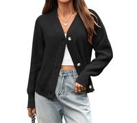 outfit spring Strickjacke Damen Grobstrick Langarm Weiche Cardigan Offen mit V-Ausschnitt Lockerer Kuscheliger Strickmantel für Herbst Winter Casual L Schwarz