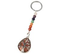 OutFyt Baum Des Lebens, Tropfenförmiger Anhänger, Auto Schlüsselanhänger, Natürlicher Roter Jaspis Stein, Kristall Edelstein Schlüsselanhänger Für Frauen, Silberne Handtasche, Dekor Schlüss