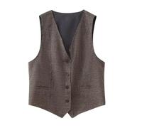 OutFyt Damen Karierte Schmale Weste, Ärmellose Anzugweste, Einreihiger Anzug, Racerback V Ausschnitt Weste, Vintage Strickjacken, Weste, Arbeit, Büro, Weste, Mantel, M