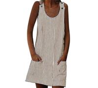 Outlet Angebote Angebote Kleidung Freizeitkleid Damen Sommer Gestreiftes Camisole-Kleid Für Frauen Mit Flügelärmeln, Rundhalsausschnitt Und Taschenknopf T Shirt Pack Bestellungen