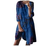 Outlet Angebote Kleid weiß Lange Kleider langes Sommerkleid Damen V-Ausschnitt Blumen Druck Langarm Midi Kleid Jumpsuit Damen elegant für Hochzeit Shirtkleid (Blue, L)