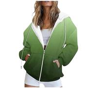 Outlet Angebote Oversize Sweatshirt Damen Sweatshirtjacke Damen Mit Kapuze Hoodie Oversize Kapuzenjacke Y2K Hoodie Farbverlauf Kordelzug Kapuzenjacke Mit Tasche Anime Pullover (Dark Green, XL)