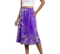 Outlet Angebote Rock Damen Sommer Lang Boho-Röcke Für Damen, Trendige, Fließende Midiröcke Mit Blumenmuster Für Den, Mit, Leichte Röcke Mit Kordelzug Und Hoher Taille Schwarzer Strickrock