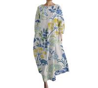 Outlet Angebote Sale Damen Kleidung Kleid Damen Langarm Sommer Kleider Lang Freizeit Lose Sommerkleid Boho Maxikleid Elegant Drucken Rundhals Strandkleid mit Taschen maxikleid Langarm Baumwolle