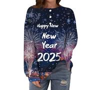 Outlet Angebote Sale,Longshirt Damen Weihnachtskleider Damen Silvester Outfit Damen Happy New Years Print Tshirt Oversized Bluse Elegant Langarmshirt Weihnachten Kleid Damen Blusen Weihnachten