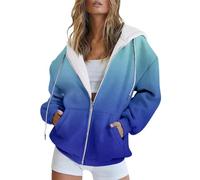 Outlet Angebote Sale Winter Jacke Damen Übergangsjacke Winter, Bedruckt, Modisch, Farbverlauf, Kapuzen-Sweatshirt, Langärmelig, , Reißverschluss, Sportjacke, Lockeres Fleecejacke Damen Große Größen
