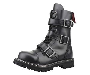OUTLET Angry Itch 10-Loch 3-Buckle Leder Stiefel Schwarz Größe 47
