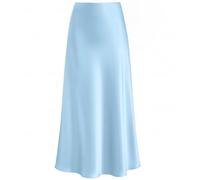 Outoshe Damen Langer Satin-Rock mit hoher Taille, versteckter elastischer Bund, Langer ausgestellter Rock, Babyblau, X-Large
