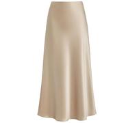 Outoshe Damen-Maxirock aus Satin, hohe Taille, versteckter elastischer Bund, A-Linie, Langer Rock, Solider Champagner, Mittel