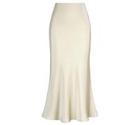 Outoshe Damen Satin Hohe Taille Maxiröcke Versteckter Elastischer Bund A-Linie Langer Rock, Reißverschluss Champagner, Mittel