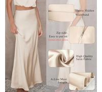 Outoshe Langer Damenrock aus Satin, hohe Taille, mit verdecktem elastischem Bund, A-Linien-Fit, Reißverschluss Champagner 02, L