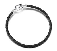 OutstandLong 3 mm Lederarmband mit Herzverschluss, handgefertigt, geflochten, für europäische Pandora-Charm-Perlen, mehrere Größen, 16-21 cm, Varies (5.9, 6.7, 7.5, 8.3 inches), Metall, Basis
