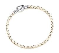 OutstandLong 3 mm Lederarmband mit Herzverschluss, handgefertigt, geflochten, für europäische Pandora-Charm-Perlen, mehrere Größen, 16-21 cm, Metall, Basis
