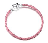 OutstandLong 3 mm Lederarmband mit Herzverschluss, handgefertigt, geflochten, für europäische Pandora-Charm-Perlen, mehrere Größen, 16-21 cm, 6.7 inches, Metall, Basis