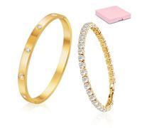 Ouxayapl Armband Damen Gold Tennisarmband, 18K Gold Armband Cubic Zirkonia Armreif, Tennisarmband Armband Damen, 2 Stück GoldArmbänder Damen Schmuck Set Geschenk für Geschenke Geburtstags für Frauen