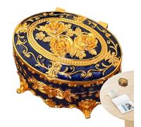 Ovaler Retro-Schmuckkoffer - Vintage-Metall-Aufbewahrungskoffer, antike Schmuckaufbewahrung, Schmuckaufbewahrung mit Deckel für Ohrringe, Halsketten, Armbänder, Ringe, dekorativer Andenken-Organizer