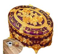 Ovaler Retro-Schmuckkoffer - Vintage-Metall-Aufbewahrungskoffer, antike Schmuckaufbewahrung, Schmuckaufbewahrung mit Deckel für Ohrringe, Halsketten, Armbänder, Ringe, dekorativer Andenken-Organizer